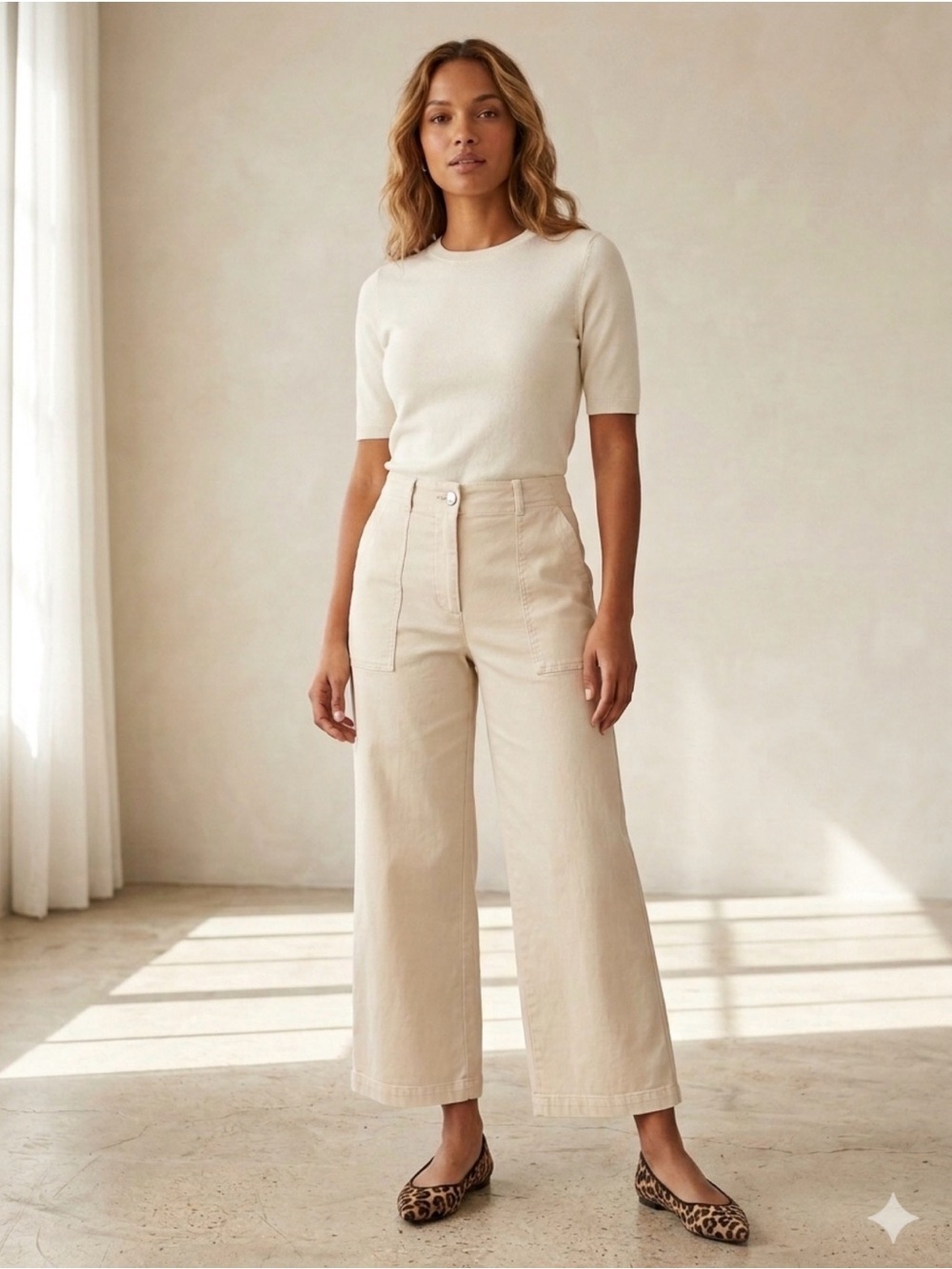 NWT Max Studio London Casual Wide-Leg Cream/off white Pants